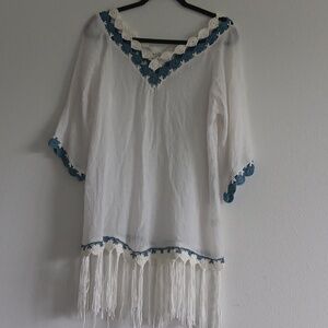 MT COLLECTION white crochet-trim tunic